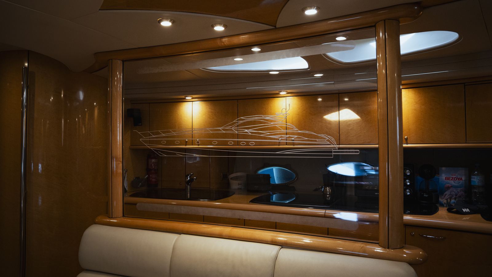 Elegant saloon of a private yacht available for romantic charters in Mallorca